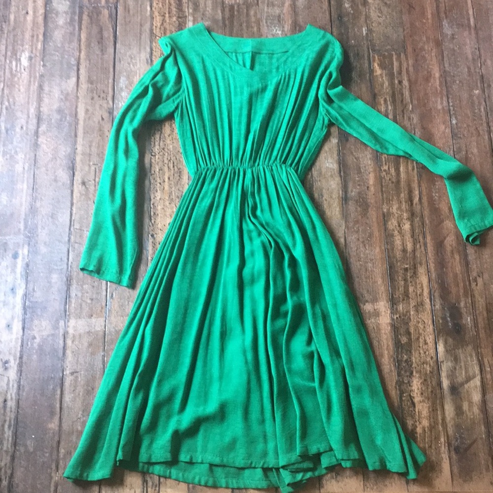 Green silk dress